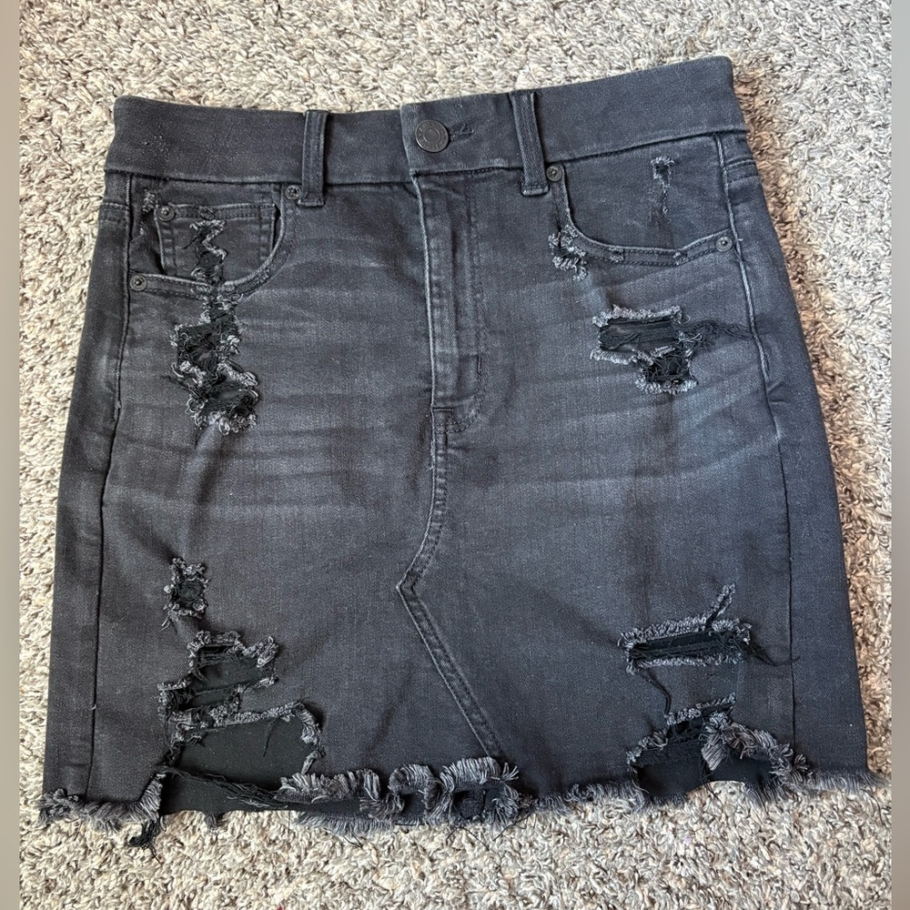 American Eagle Outfitters Black Distressed Mini Skirt